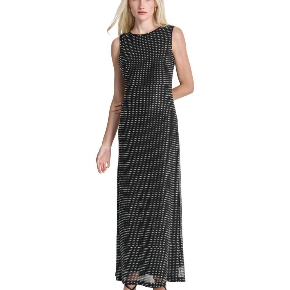 DKNY Black Rhinestone Dress Cowl Back Gown Size 6 NWT Evening Formal Gown - Picture 7 of 9